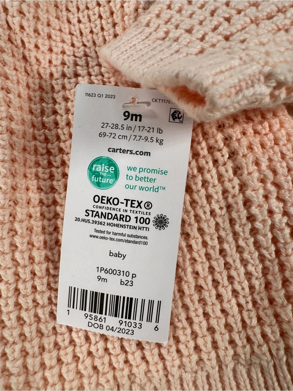NWT Carters Baby Hooded Knit Cardigan in Soft Pink